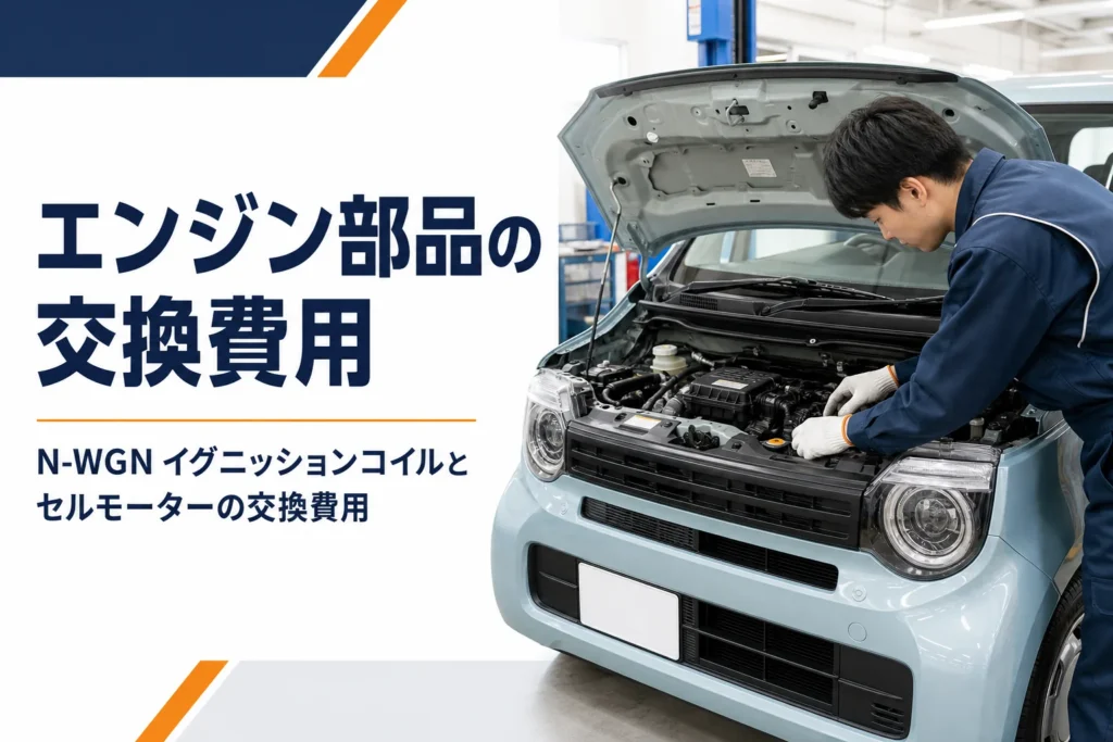 軽自動車のエンジンルームを点検する整備士の手元