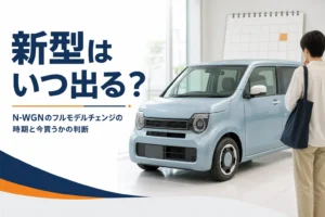 明るい展示スペースに置かれた現行N-WGN