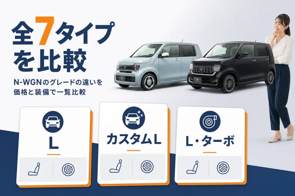 N-WGNの標準とカスタムのグレード比較を示したアイキャッチ