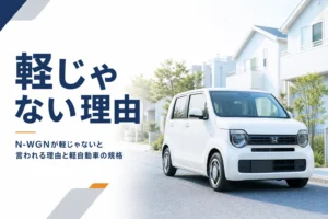 住宅街の道に停まった白い軽ハイトワゴン