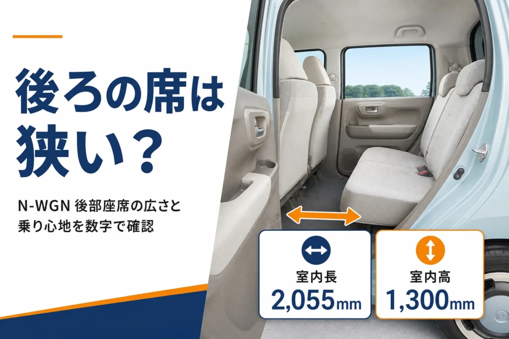 N-WGNの後部座席の足元と室内寸法を示したアイキャッチ