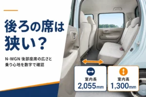 N-WGNの後部座席の足元と室内寸法を示したアイキャッチ