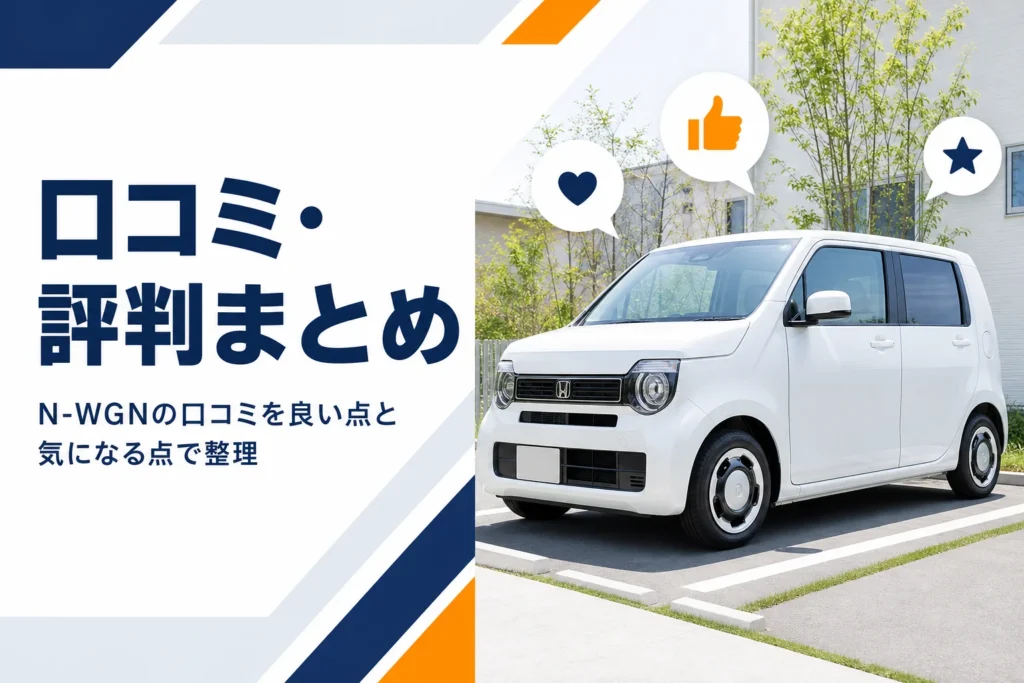 住宅街の駐車場に停まった白い軽ハイトワゴンと吹き出しのアイコン