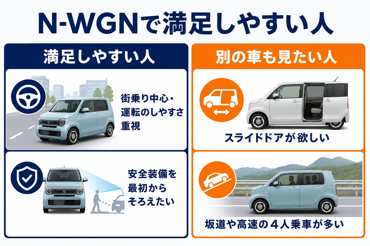 N-WGNに満足しやすい人と、別の車も比べたほうがいい人を分けた図解