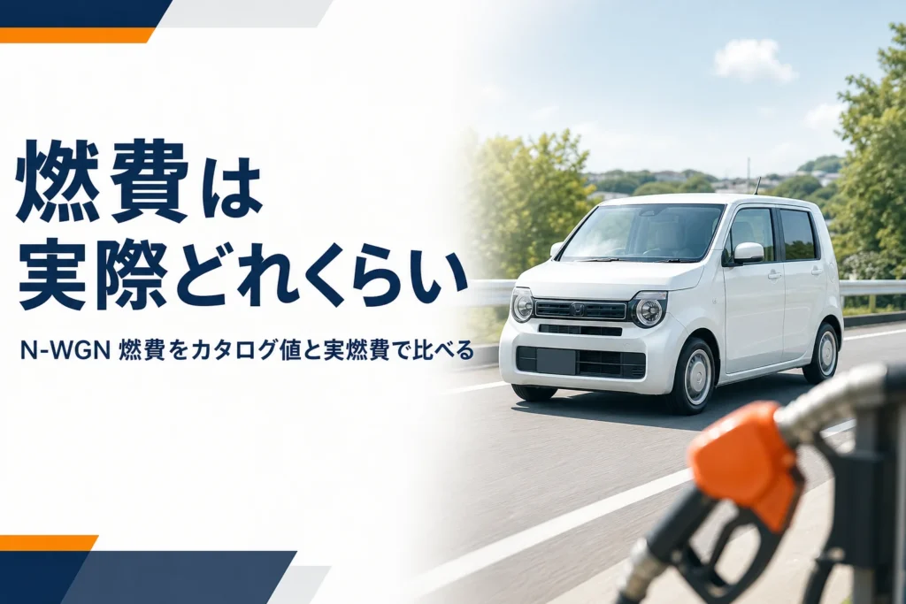 郊外を走る軽ハイトワゴンと給油ノズル