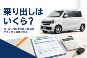 N-WGNの見積書と電卓、車のキーが置かれたテーブル