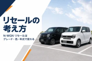 駐車場に並んだ白と黒の軽自動車