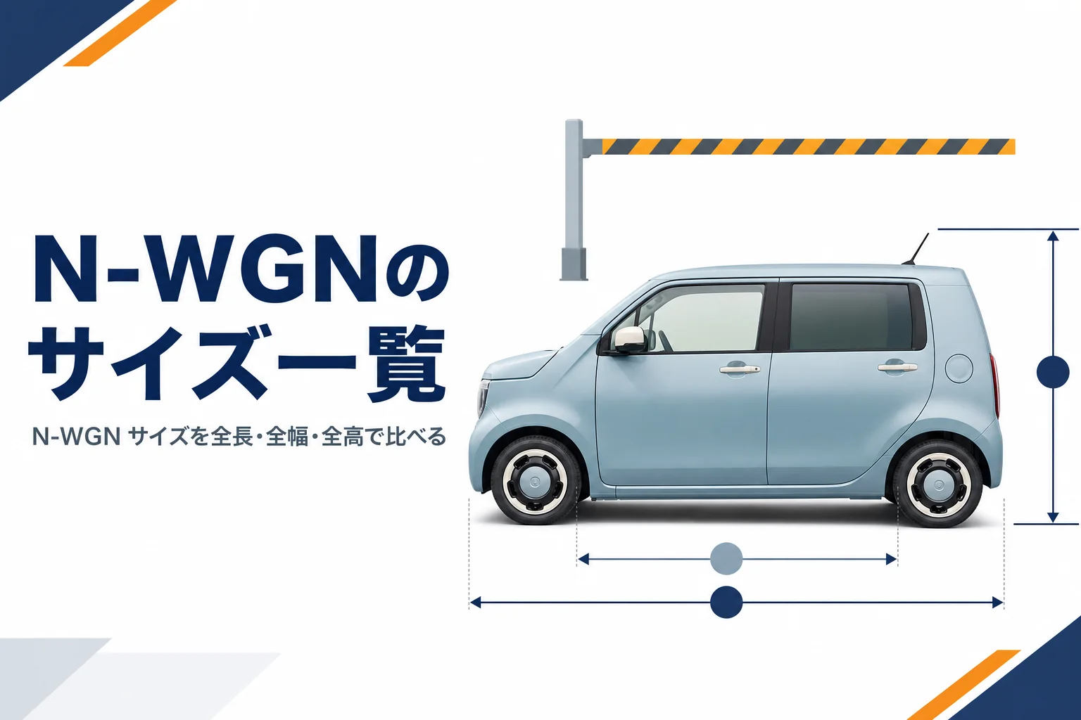 N-WGNの全長・全幅・全高を寸法線で示したアイキャッチ