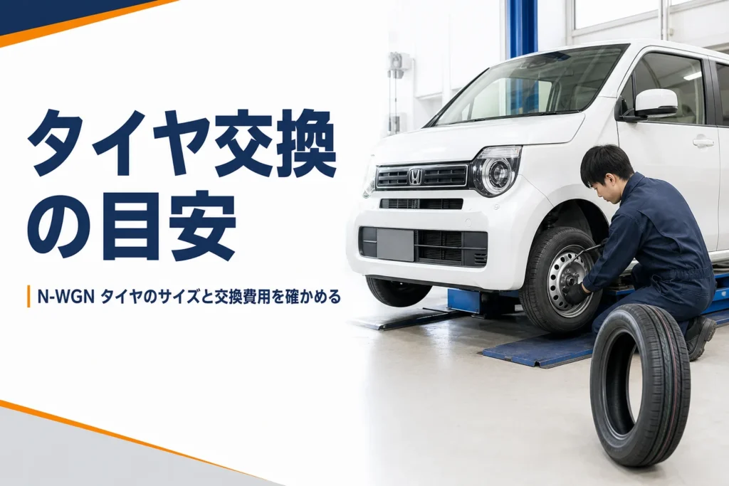整備工場で軽自動車のタイヤを交換する様子