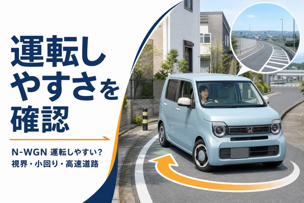 N-WGNが細い道を曲がる様子と高速道路を組み合わせたアイキャッチ