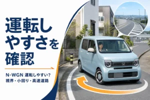N-WGNが細い道を曲がる様子と高速道路を組み合わせたアイキャッチ