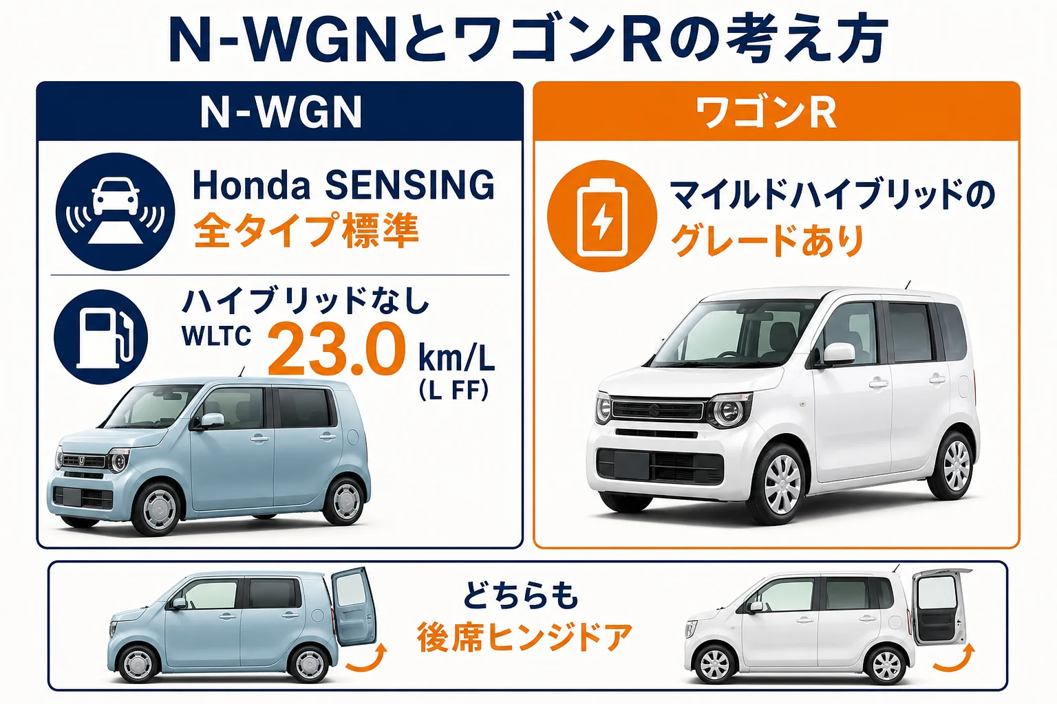 N-WGNとワゴンRの考え方の違いを比べた図解