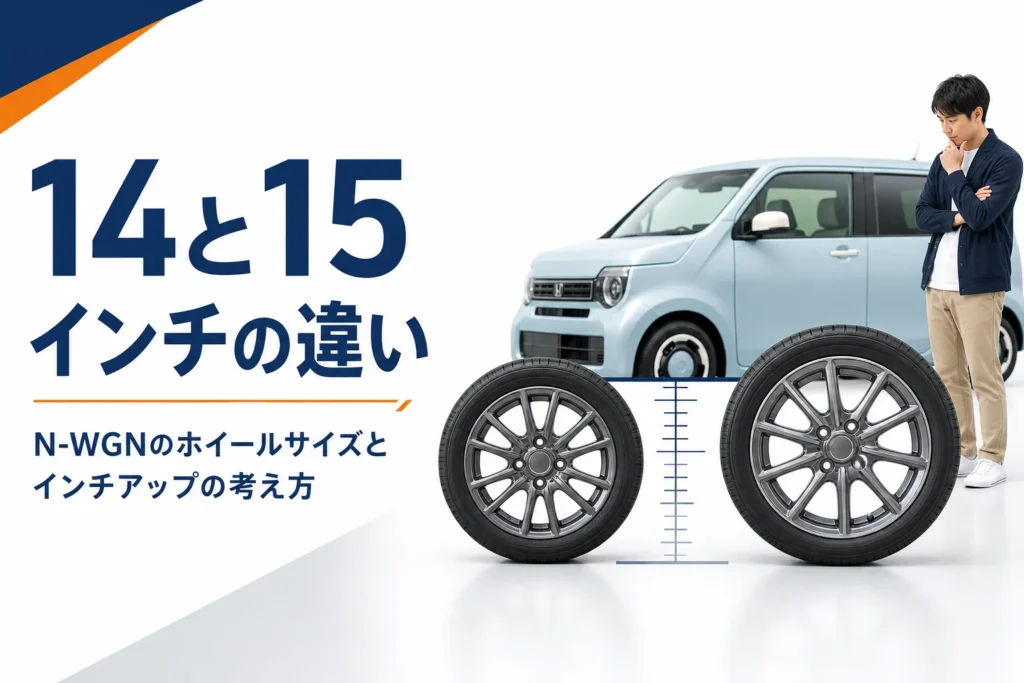 N-WGNの14インチと15インチのホイールを比べたアイキャッチ