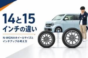 N-WGNの14インチと15インチのホイールを比べたアイキャッチ