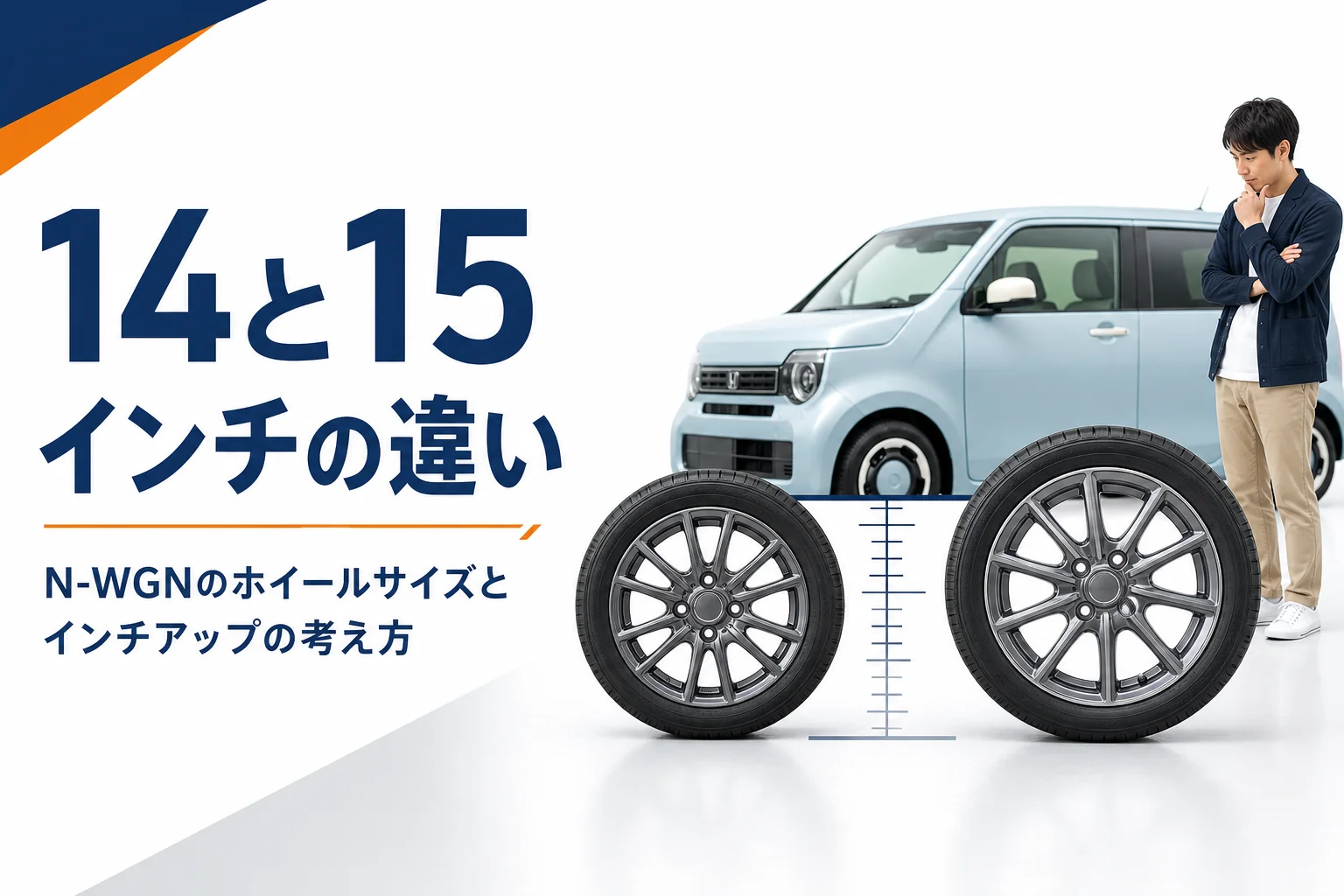 N-WGNの14インチと15インチのホイールを比べたアイキャッチ